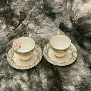 Paragon Teacup & Saucer Pattern E 104 I, Green Sage  set of 2